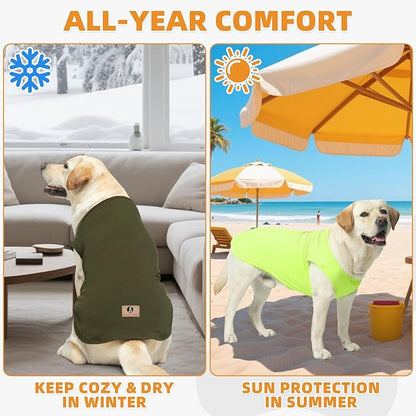 KOOLTAIL Dog Clothes for Large Dogs, 2 Pack Cotton Fall/Winter Warm Dog T Shirts Coats for Outdoor, UV & Insect Protection Anti-Hair Loss & Lightweight Pet Vest Tank Tops Apparel,Green&Light Green,2xL