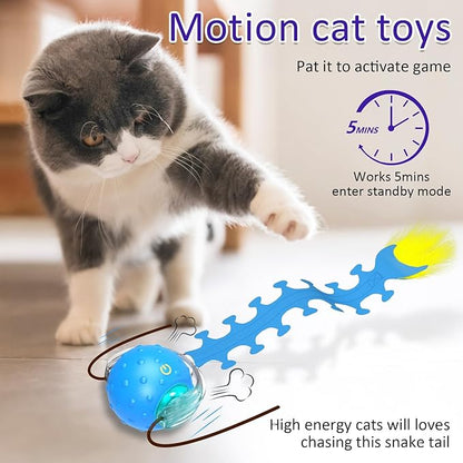 Giociv Interactive Cat Toys Ball for Indoor Cats Fast Rolling on Carpet, Chirping & Motion Activate Cat Toys (Blue Centipede)