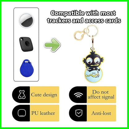 Leather Keychain Holder Case Compatible with AirTag,Cute Protective Cover with Keyring and lanyard,Anti-Scratch Finder GPS Tracker Case for Wallet Keys,bag,pets,Backpack(N)