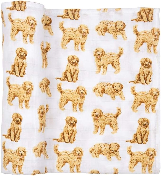 Mud Pie Golden Doodle Print Baby Swaddle Blanket, 47" x 47",