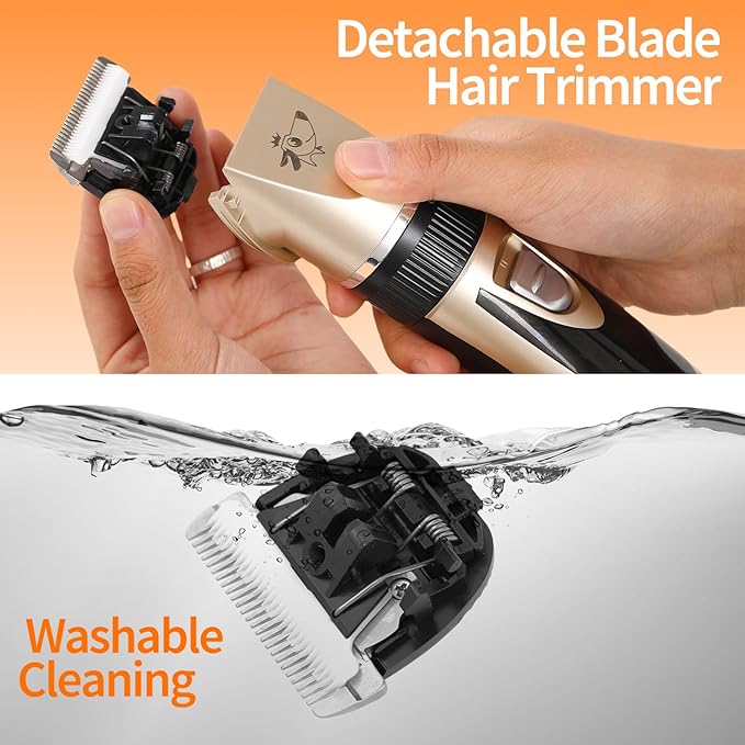 Aovdy Dog Clippers Grooming Kit, Low Noise with Rechargeable, Pet Shaver Cordless Electric Quiet Hair Thick Coats Clippers Trimmers Set for Dogs Cats Rabbit Pets (Gold A)