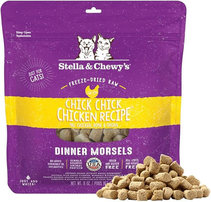 Stella & Chewy's Freeze-Dried Raw Cat Dinner Morsels - Premium Chicken Recipe with 98% Cage-Free Meat & Organs - Natural Grain-Free Cat & Kitten Food - Made in USA - 8 oz