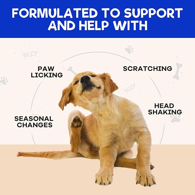 Dog Allergy Relief Chews – Vet Formulated Itch Relief for Dogs with Seasonal Allergies, Skin Health & Immune Support – Natural Anti-Itch Supplement with Multivitamins for Hot Spots – 120 Chews
