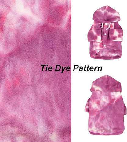 Mklhgty Tie Dye Dog Hoodie, Winter Coat for Small Dogs - Ultra-Soft Adjustable Warm Hood, Breathable Comfort Fabric for Daily Use