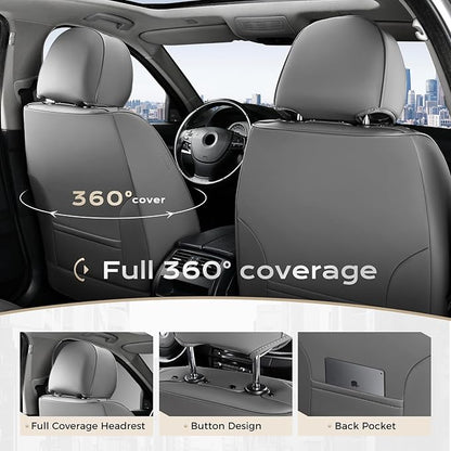 Coverado Car Seat Covers for Front Seat, Leather Seat Cover for Cars, Waterproof Seat Cover with Lumbar Support, Universal Car Seat Protector, Driver Seat Cushion Universal for Most Vehicles (Gray)