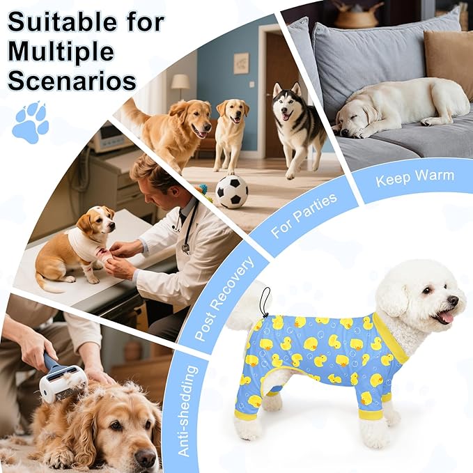 Bienbee Dog Pajamas, 4 Pack Dog Recovery Suit Shedding Suit Cute Soft Puppy Clothes Dogs Pjs Onesies Jammies Adjustable Breathable & Stretchy Clothes for Small Medium Large Dogs Girl Boy Puppy-M
