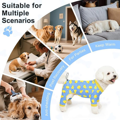 Bienbee Dog Pajamas, 4 Pack Dog Recovery Suit Shedding Suit Cute Soft Puppy Clothes Dogs Pjs Onesies Jammies Adjustable Breathable & Stretchy Clothes for Small Medium Large Dogs Girl Boy Puppy-M