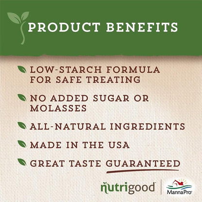 Manna Pro NutriGood Low-Sugar Apple Snax Horse Treats, All-Natural, No Added Sugar or Molasses, Low-Starch Formula, Ideal for Horses with Metabolic Needs, 4 lb Bag