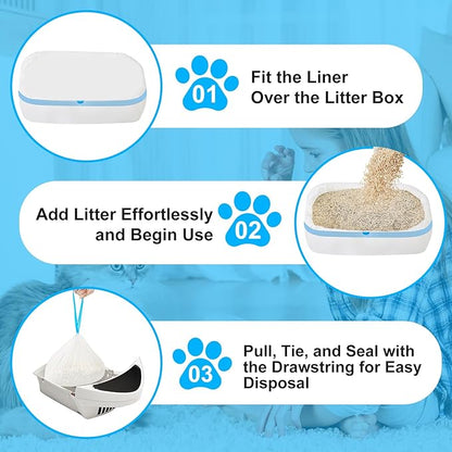 Cat Litter Bags 60 Count, 26.37"x15.74" Drawstring Close Litter Box Liners for Automatic Litter Box,Thick Cat Poop Bags,Easy to Clean,Heavy Duty Robot Bag for Self-Cleaning Box