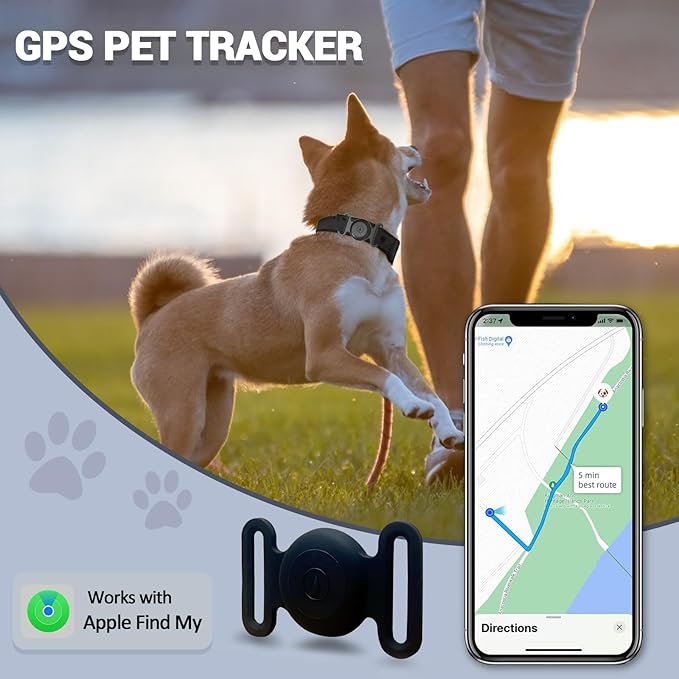 GPS Tracker for Dogs, Mini GPS Cat Tracker, IPX8 Waterproof GPS Trackers for Cats with Holder, No Monthly Fee, Work with Apple Find My(iOS Only), Smart Trackers for Dogs-Black-3
