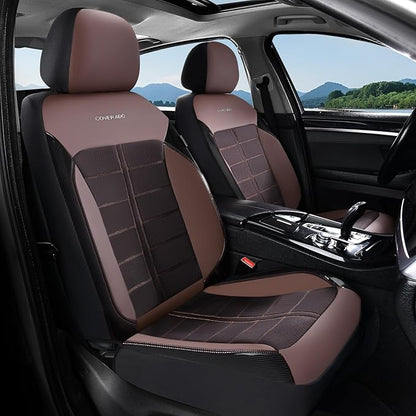 Coverado 3D Air Mesh Front Car Seat Cover, Sports Carbon Fiber Design, Breathable Seat Protectors Airbag Compatible Comfort Universal for Most Cars, Van,Trucks, SUV, Brown
