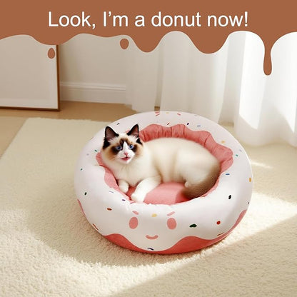 Cute Cat Beds for Indoor Cats, Small Dog Beds, Soft Washable Pet Beds for Kitten and Puppy, Funny Dount Cat Cave, 17 Inches