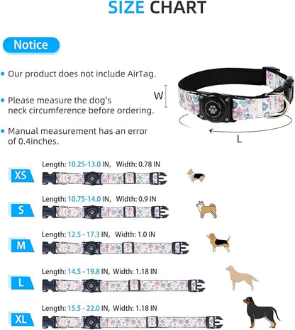 Upgrade Dog Collar with AirTag Holder, IP68 Waterproof, Boho Bloom, L | Built-in Water Resistant AirTag holder, 1000D Nylon, Reflective Stitching for Night Visibility, Soft padding for Comfort