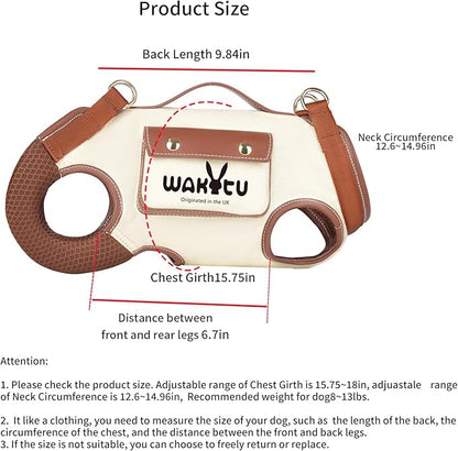Wakytu Dog Lift Harness Dog Carrier VES Harness Adjustable Leash with Small Puppy Treat Bag,Fits Most Cars,M