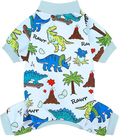 XPUDAC Dog Pajamas Dinosaur Dog Clothes for Small Medium Dogs Boy Girl Stretchy Cozy Pet Onesie with Feet Doggie Jammies Cat Apparel, M