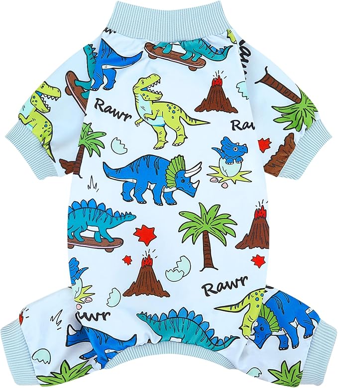 XPUDAC Dog Pajamas Dinosaur Dog Clothes for Small Medium Dogs Boy Girl Stretchy Cozy Pet Onesie with Feet Doggie Jammies Cat Apparel, S