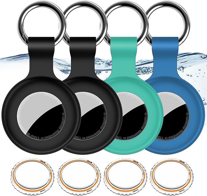 1|2|4Pack for Apple AirTag Holder,For Air Tag 2nd &1st Genaretion,Waterproof GPS Tracker Air Tag Keychain with Cover Anti-Scratch Silicone for Air-Tag Case for Pets,Kids,Luggage-Black+Black+Blue+Green