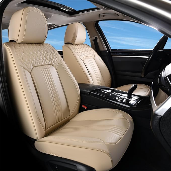 Coverado Seat Covers, Car Seat Covers Front Seats, Beige Seat Cover, Waterproof Car Seat Cushion, Front Car Seat Covers Leatherette Car Seat Protector Universal Fit Most Cars