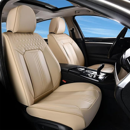 Coverado Seat Covers, Car Seat Covers Full Set, Beige Seat Cover, Front Seats Back Seat Cover, Waterproof Car Seat Cushion, Leather Car Seat Protector Universal Fit Most Cars