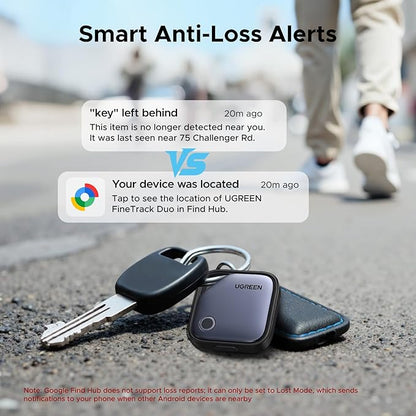 UGREEN Finder Duo (iOS and Android) Air Tracker Tags 4 Pack, Rechargeable Android Tracker Tags Bluetooth Key Finder Compatible with iOS and Android for Keys, Luggage and More