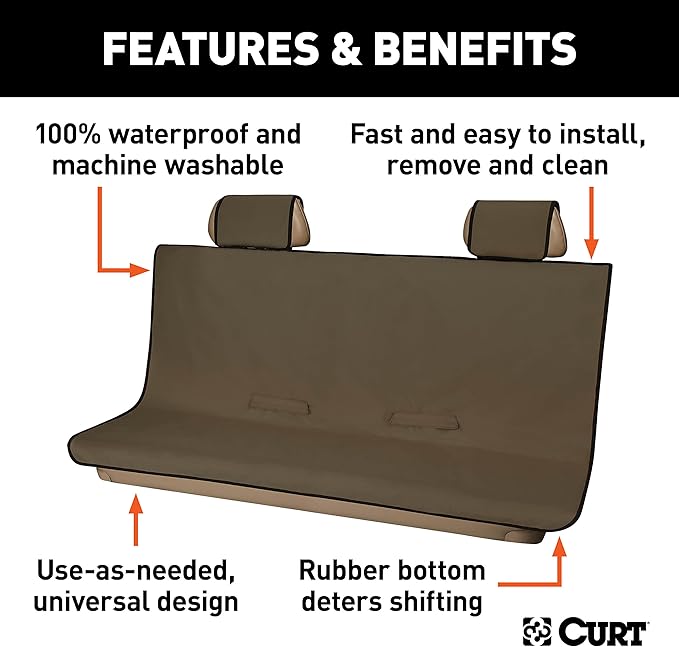 CURT 18522 Seat Defender 58-Inch x 63-Inch Brown Waterproof Universal Extra-Large Bench Truck Seat Cover Protector