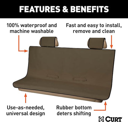CURT 18522 Seat Defender 58-Inch x 63-Inch Brown Waterproof Universal Extra-Large Bench Truck Seat Cover Protector