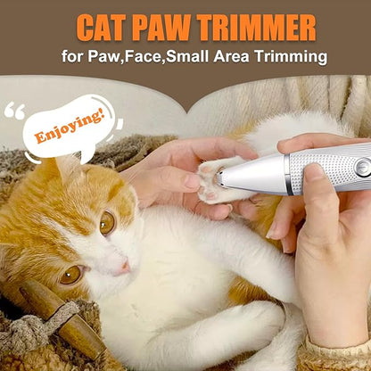Cat Grooming Clippers Kit with Paw Trimmer, 3 in 1 Electric Pet Hair Trimmer Supplies for Thick Matted Hair, Heavy Coat Butt Shaver Cat Razor Fur Trimmer for Dogs at Home (White)