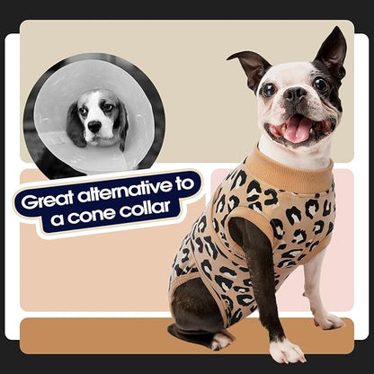 FUAMEY Recovery Suit for Dogs After Surgery,Soft Breathable Dog Bodysuit E-Collar & Cone Alternative Surgical Suit,Male Female Dog Neuter Spay Suits Anti Licking Wounds Onesie Brown Leopard S