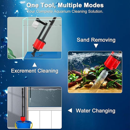 Electric Aquarium Gravel Cleaner Vacuum, Removable Water Changer, Automatic Changer with Multi-Function Nozzles, Strong Suction for Fish Tank Sand Cleaning, Water Changing and Waste Removal