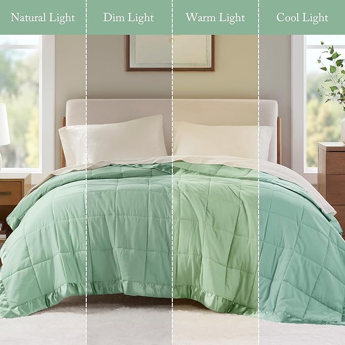Madison Park Windom Down Alternative Blanket, Premium 3M Scotchgard Moisture Wicking Treatment, Lightweight and Soft Bed Cover For All Season, Satin Trim, Seafoam Twin