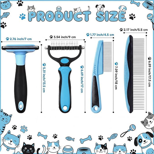 Patelai 4 Pieces Dematting Comb for Dogs Pets Grooming Tools for Dogs and Cats - Fine Tooth Comb, Deshedding Tool & Double-sided Tools Set Ideal for Long/short Hair, Knot Removal