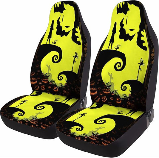 GENANY Nightmare Skellington Car Seat Covers Set of 2, Horror Breathable Front Seat Covers for Truck Sedan SUV, Movie Themed Car Accessories, Horror Gift for Women Men