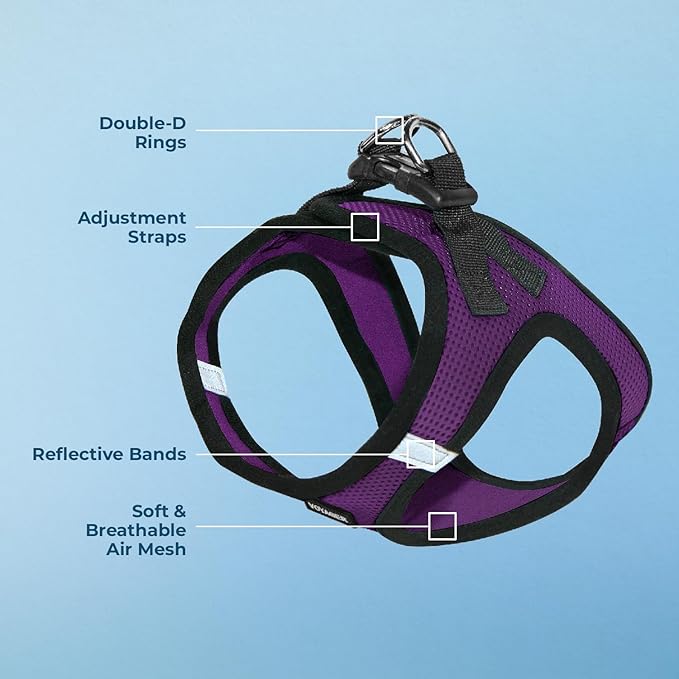 Best Pet Supplies Voyager Step-in Air Harness - All Weather Mesh, Reflective, No Pull Harness for Dogs, Cats - Secure with Hook & Loop Fastener, Buckle, Double D-Rings - Purple/Black Trim, XL