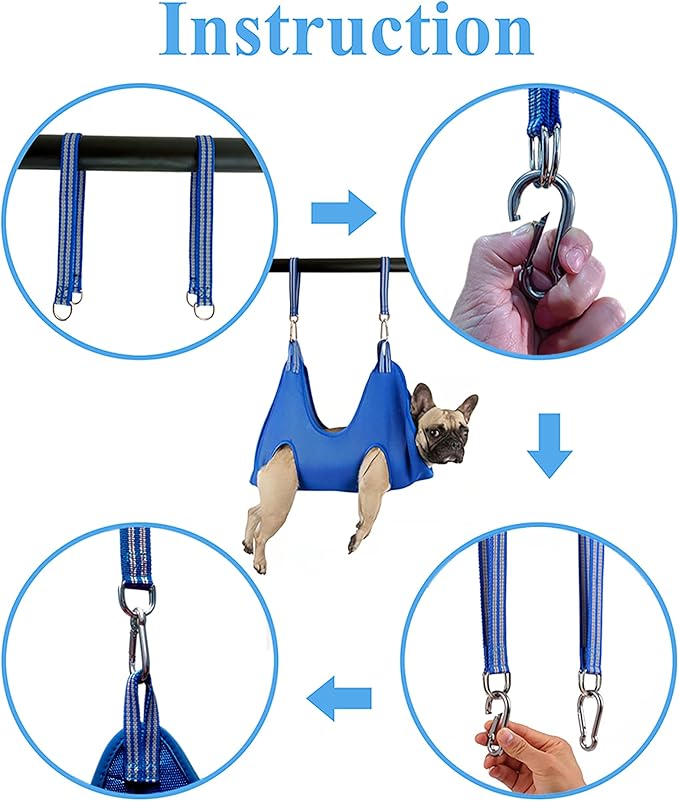 Kkiimatt 10 in 1 Pet Grooming Hammock Harness with Nail Clippers/Trimmer, Nail File, Comb,Dog Nail Hammock, Dog Grooming Sling for Nail Trimming/Clipping (XXL/Under 120lb, Blue)
