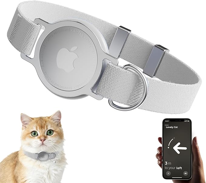 AirTag Cat Collar, Ultra Elastic Cat Tracker Collar with Apple Air Tag Holder, [Lightweight & Scratch Resistant] Stepless Adjustable GPS Pet Tracking Collars for Cats Kittens (Grey)