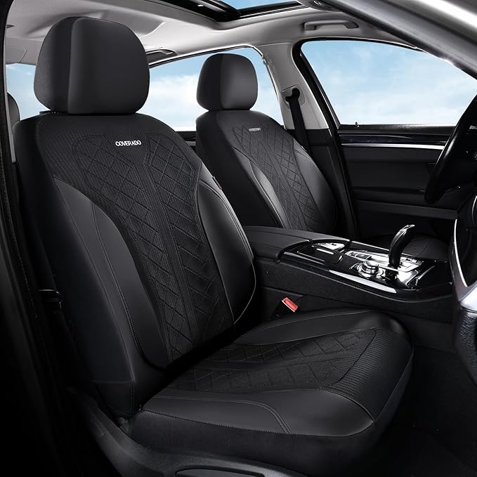 Coverado Car Seat Covers 5 Seats, Seat Covers Full Set, Mesh Breathable Seat Protectors, 5-Piece Spill-Proof Black Automotive Seat Covers, Universal Fit for SUV, Sedan, Truck