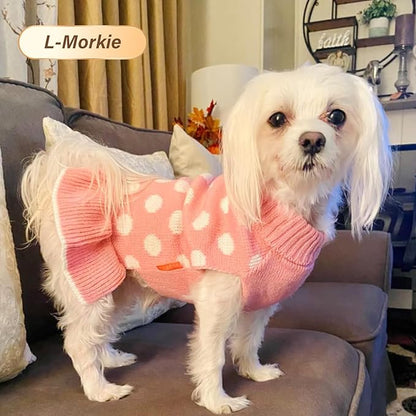KYEESE Valentines Dog Sweater Dress, Warm Dog Sweaters for Small Dogs Girl Dogs Clothes, Pullover Cozy Knit Pet Apparel with Leash Hole, Pink Dot, L