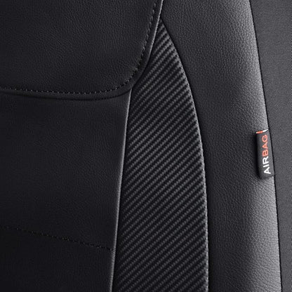 Flying Banner car seat Covers Protects Water Proof Faux Leather Carbon Fiber Front and Rear Bench (Black, Full Set - 8PCS)