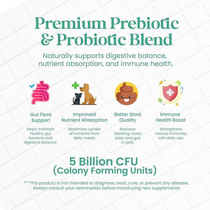 Nourish Pet Co. Gut Health Support for Pets - Prebiotics & Probiotics for Digestion & Immunity