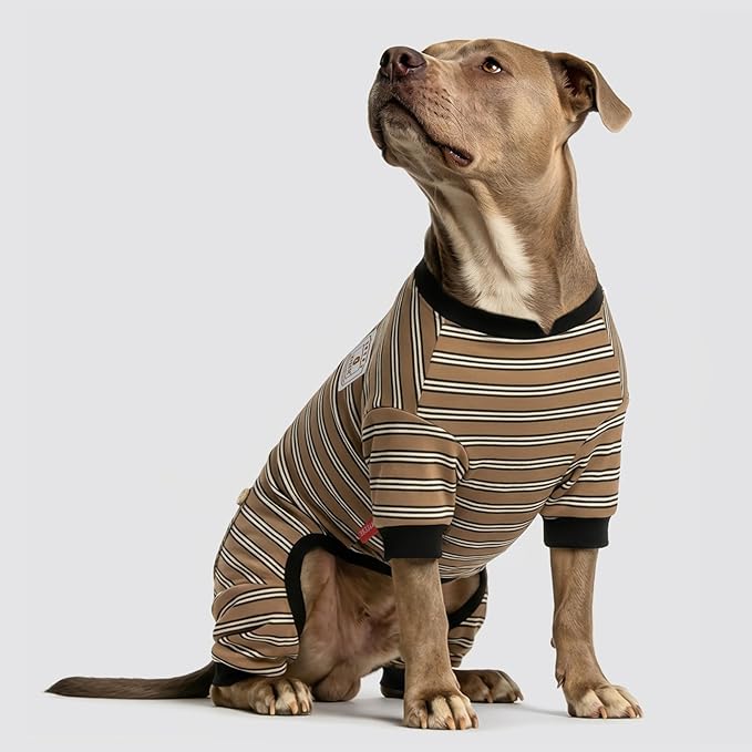 KYEESE Dog Pajamas, Soft Dog Pajamas for Large Dogs Boy Girl, Comfy Dogs PJS Breathable Onesie Clothes, Stretchy Jammies Pet Sleepwear, Lightweight Puppy Jumpsuit Outfit, Khaki Striped, 3XL