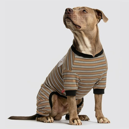 KYEESE Dog Pajamas, Soft Dog Pajamas for Large Dogs Boy Girl, Comfy Dogs PJS Breathable Onesie Clothes, Stretchy Jammies Pet Sleepwear, Lightweight Puppy Jumpsuit Outfit, Khaki Striped, 3XL