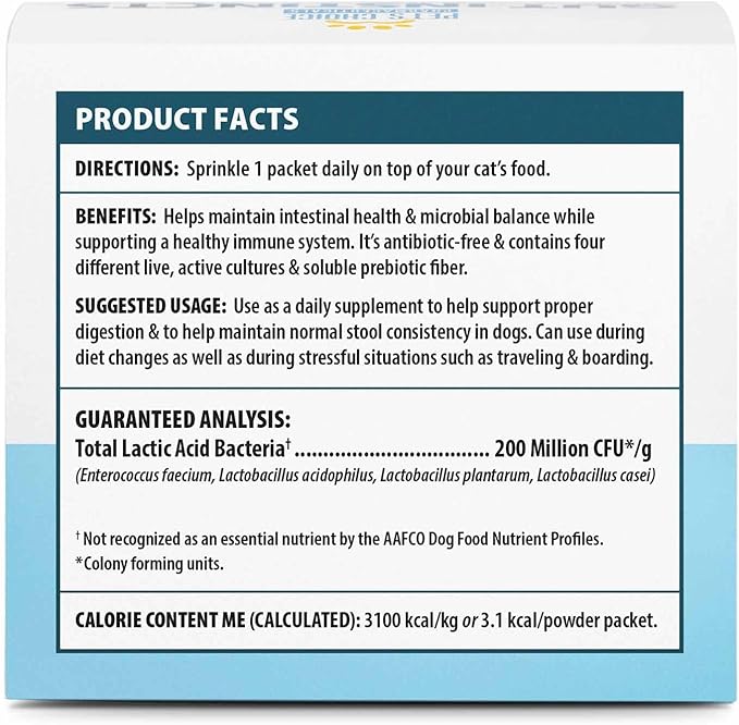 Pet’s Choice Gut Instincts Probiotic Powder Packets for Cats, 30 Count – Daily Digestive & Immune Support with Lactobacillus, Enterococcus, Inulin & Taurine – Chicken Liver Flavor