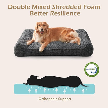 JOEJOY Orthopedic Dog Bed Medium Sized Dogs, Extra Thick Supportive Big Dog Couch Bed with Sides, Ultra Soft Pet Bed Sofa, Grey, 35''x25''