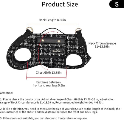 Wakytu Dog Lift Harness Dog Carrier Dog VES Harness Adjustable Dog Leash with Small Puppy Treat Bag（Black,S）
