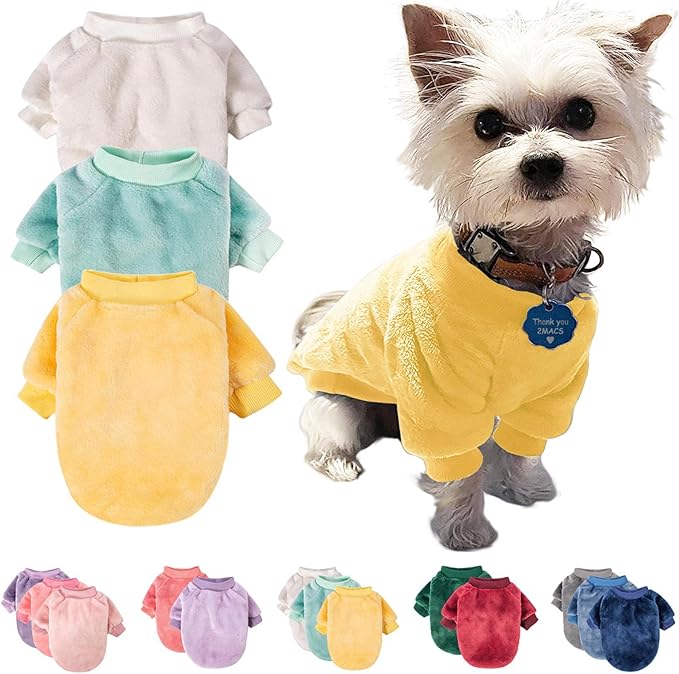 FabriCastle Dog Sweaters, 3-Pack Dog Clothes for Small Dogs Male & Girl, Soft and Warm Pet Coats XXS - XXL, Winter Pet Jackets, Doggy Apparel Costumes, Puppy Outfits (Beige,Light green,Yellow, Medium)