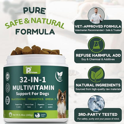 Dog Multivitamin Chewable with Glucosamine & MSM, Omegas 3 & 6, Probiotics, Dog Vitamins and Supplements for Hip & Joint Health, Skin & Coat, Immune Boost & Overall Health 120 Soft Chews