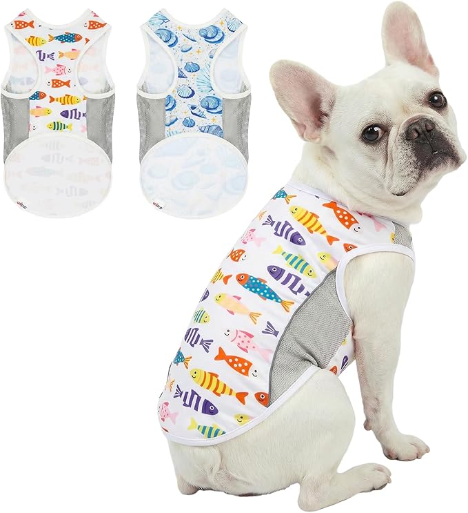 UPF 50+ Sun Protection Dog T-Shirt, 2 Pack Lightweight Sleeveless Dog Vest for Medium Dogs Boy – Reflective Strips, Quick-Dry Pet Apparel, Sports Fan Shirt P23ST00509XXL