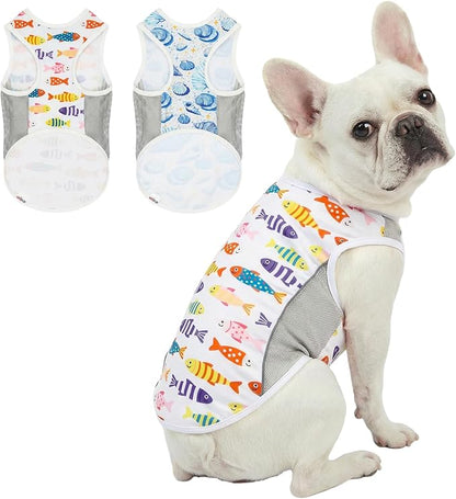 UPF 50+ Sun Protection Dog T-Shirt, 2 Pack Lightweight Sleeveless Dog Vest for Medium Large Dogs Boy – Reflective Strips, Quick-Dry Pet Apparel, Sports Fan Shirt P23ST00509XXXL