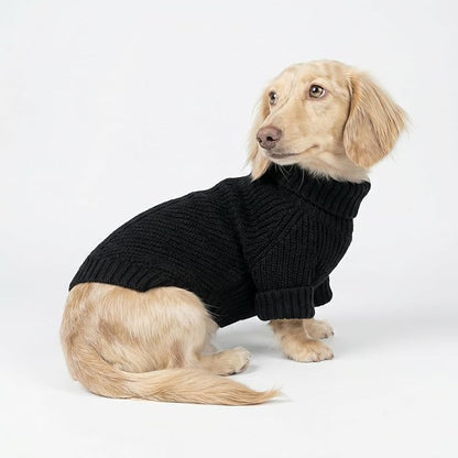 Fitwarm Dog Turtleneck Sweater, Thermal Knitted Pet Coat, Dog Winter Clothes for Small Dogs, Cat Apparel, Black, Small
