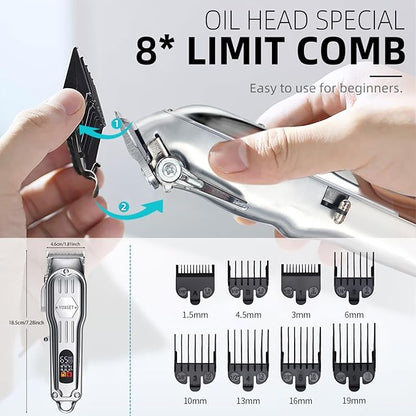 Dog Clippers for Grooming Thick Hair, Upgrade Low Noise Pet Shaver with 8 Size Detachable Combs for Heavy Curly Hair, Rechargeable Metal Blade Clipper Grooming Kit for Dogs Animals (Silvery)
